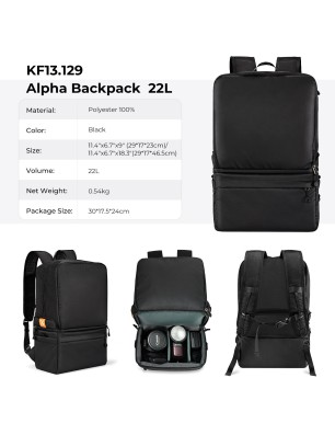 Sac Photo Pliable K&F Concept 22 L - Noir - Idéal pour Voyages et Quotidien