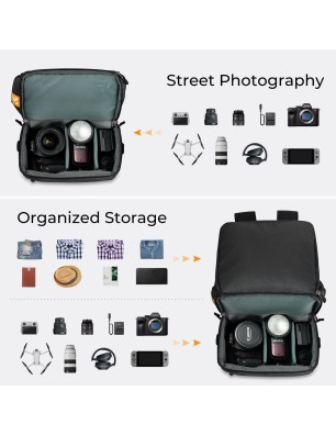 Sac Photo Pliable K&F Concept 22 L - Noir - Idéal pour Voyages et Quotidien